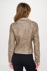 Studded Classic Moto Faux Leather Jacket Coalition LA